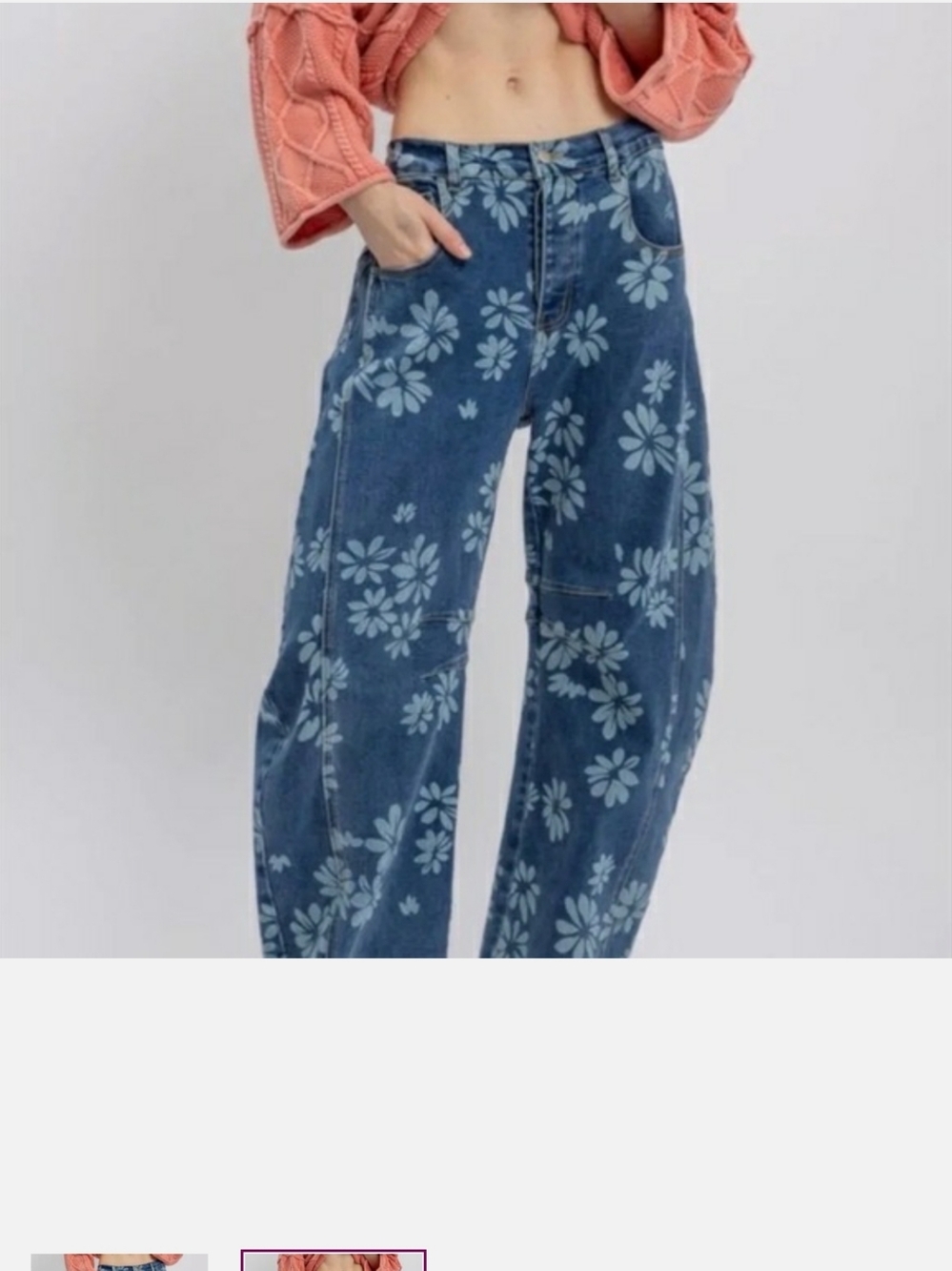 Blue Velvet Brand New Floral Barrel-Leg Denim Jeans-L - Picture 2 of 7